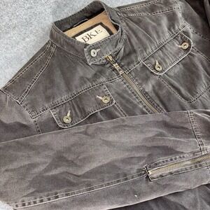 BKE Jacket Mens Large Quilted Cotton Brown Zip Front Utility Moto Style Biker